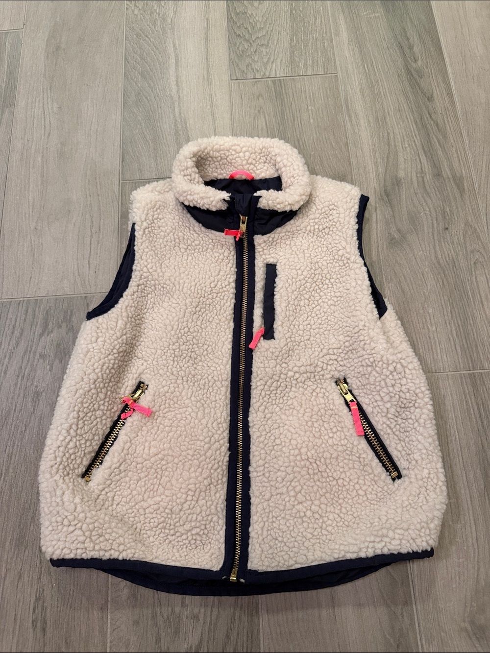 Crewcuts Girls Cream Sherpa Vest with Navy Trim Size 8